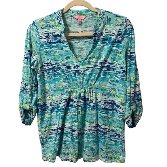 Lilly Pulitzer Women’s Beach Scene Print Size Medium - Picture 1 of 7